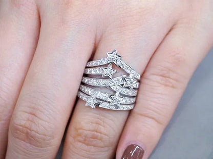 Sparkling 925 Sterling Silver Natural Gemstone White Sapphire Diamond Star Ring Bride Wedding Engagement Fine Jewelry
