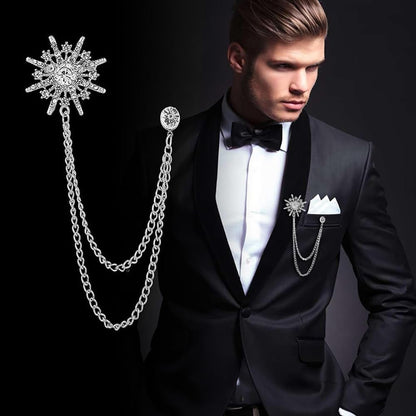 Sparkling Star Burst Chain Brooch Pin Crystal Rhinestone Snowflake Hanging Long Tassel Pins Clip Lapel Collar Suit Dress Hat Tuxedo Badges Clothes Accessories Brooches Pins Dainty Wedding Party Jewelry Gifts for Women Men Bridegroom