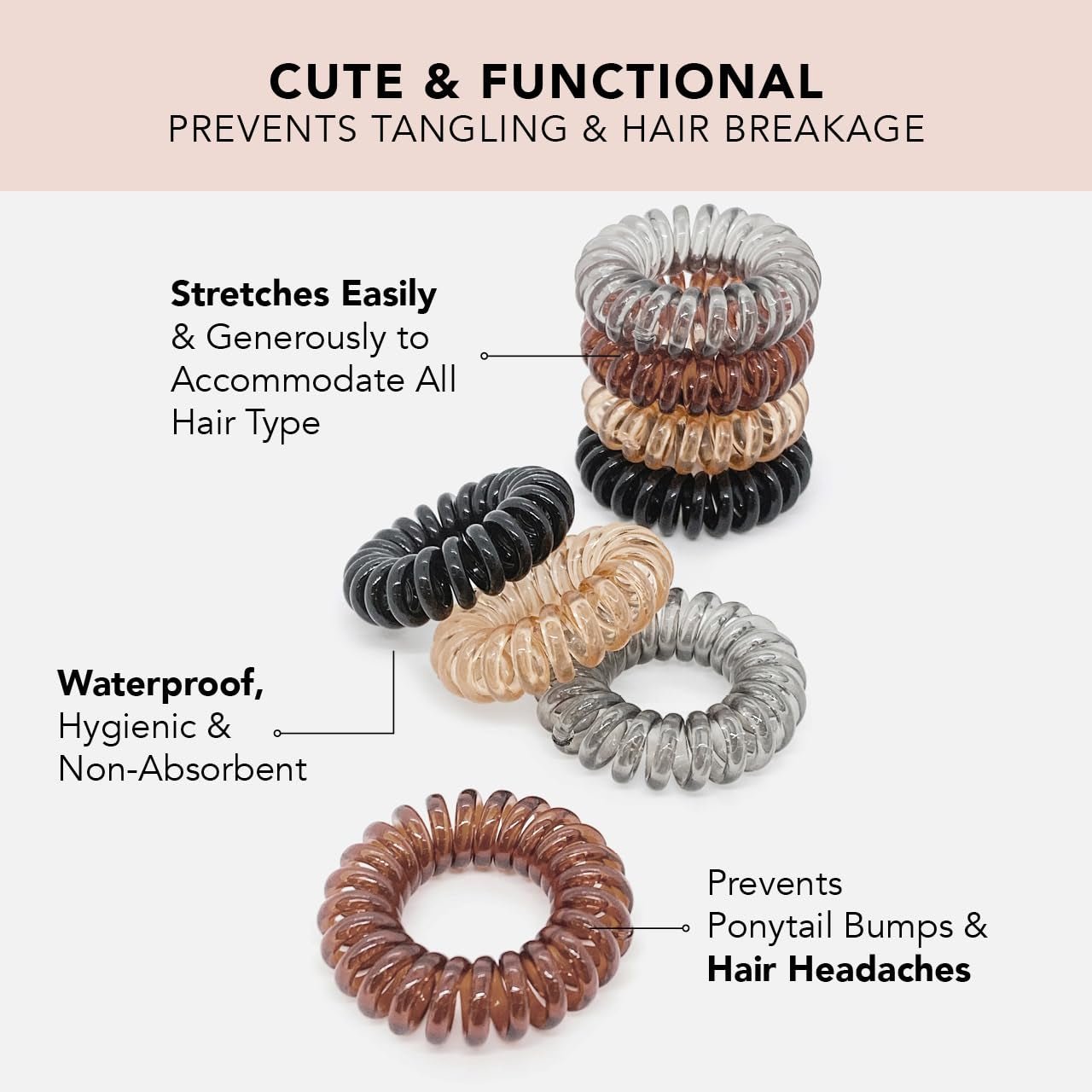 Spiral Hair Ties for Women, Coil Hair Ties for Thick Hair, No Crease Hair Tie, Spiral Hair Ties No Damage, Hair Coils & Phone Cord Hair Ties for Thin Hair, Hair Ties Spiral, 8Pcs (Brunette) - WORLD TIME VISITS