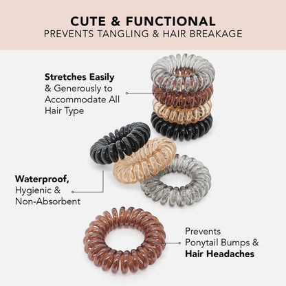 Spiral Hair Ties for Women, Coil Hair Ties for Thick Hair, No Crease Hair Tie, Spiral Hair Ties No Damage, Hair Coils & Phone Cord Hair Ties for Thin Hair, Hair Ties Spiral, 8Pcs (Brunette) - WORLD TIME VISITS