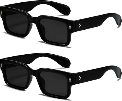 Square Frame Sunglasses for Women Men Trendy Chunky Rectangle Sun Glasses Black Shades UV400 Protection - WORLD TIME VISITS