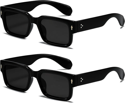 Square Frame Sunglasses for Women Men Trendy Chunky Rectangle Sun Glasses Black Shades UV400 Protection - WORLD TIME VISITS