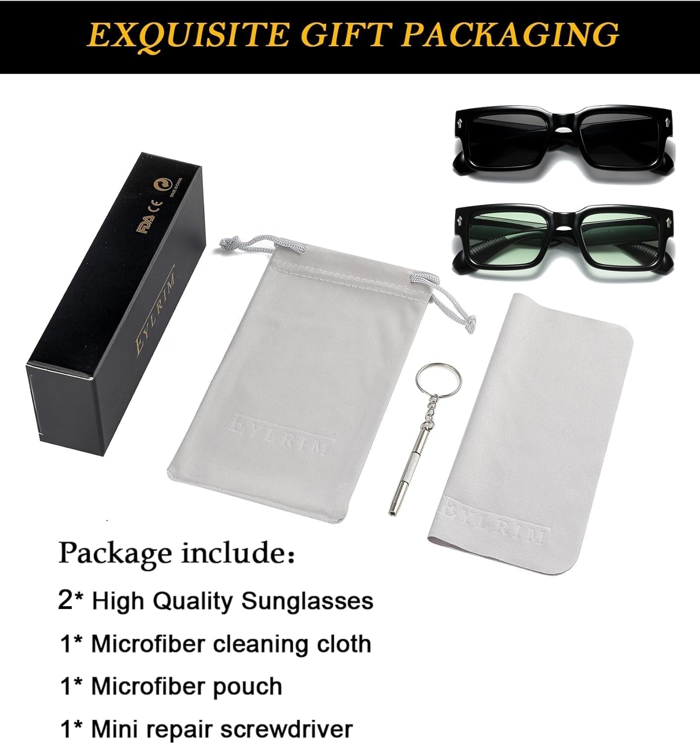 Square Frame Sunglasses for Women Men Trendy Chunky Rectangle Sun Glasses Black Shades UV400 Protection