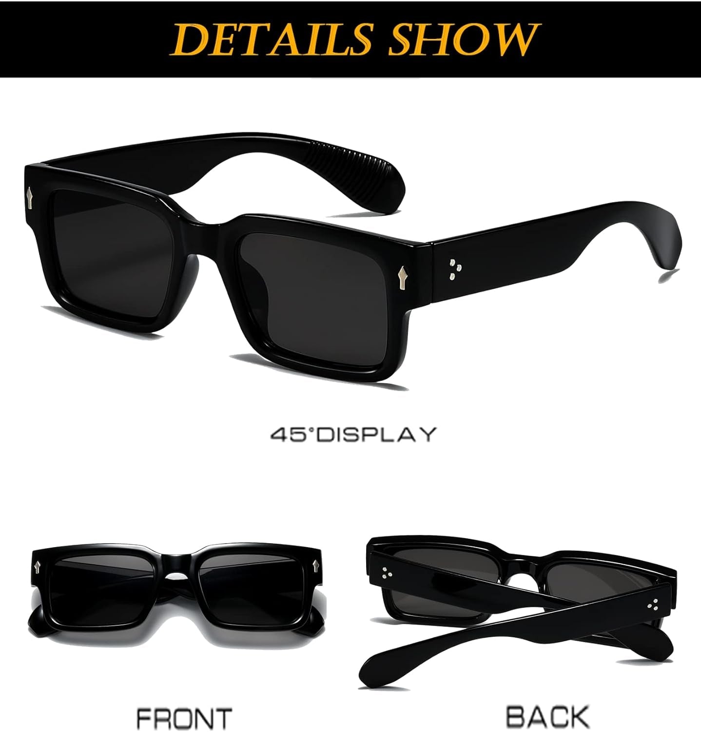 Square Frame Sunglasses for Women Men Trendy Chunky Rectangle Sun Glasses Black Shades UV400 Protection