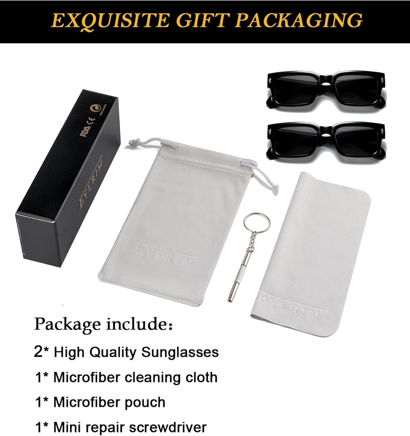 Square Frame Sunglasses for Women Men Trendy Chunky Rectangle Sun Glasses Black Shades UV400 Protection