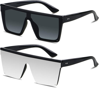 Square Oversized Sunglasses for Women Men Big Flat Top Fashion Shield Large UV Protection Rimless Shades - WORLD TIME VISITS
