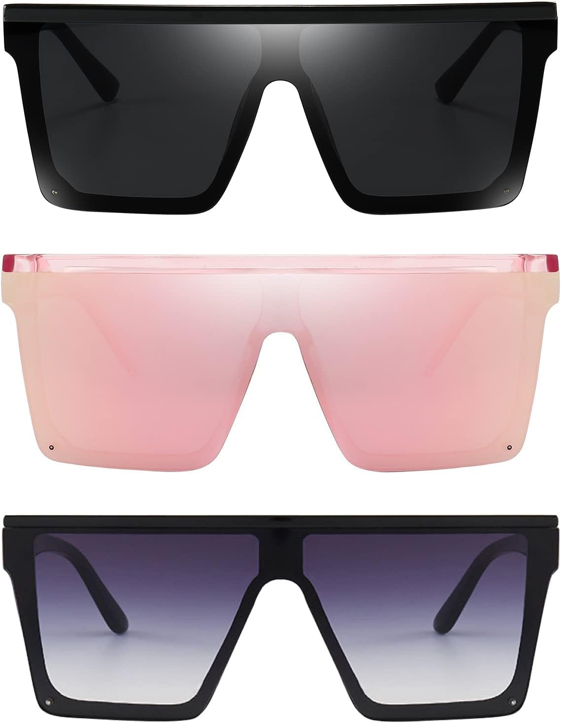 Square Oversized Sunglasses for Women Men Fashion Flat Top Big Black Frame Shades - WORLD TIME VISITS