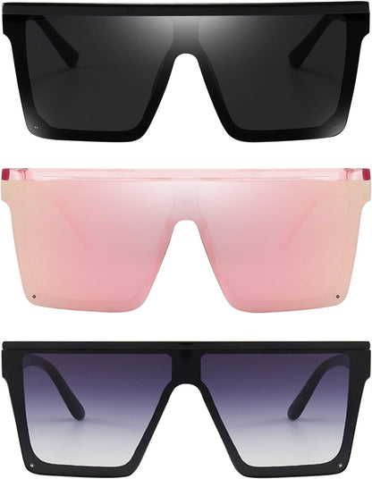 Square Oversized Sunglasses for Women Men Fashion Flat Top Big Black Frame Shades - WORLD TIME VISITS