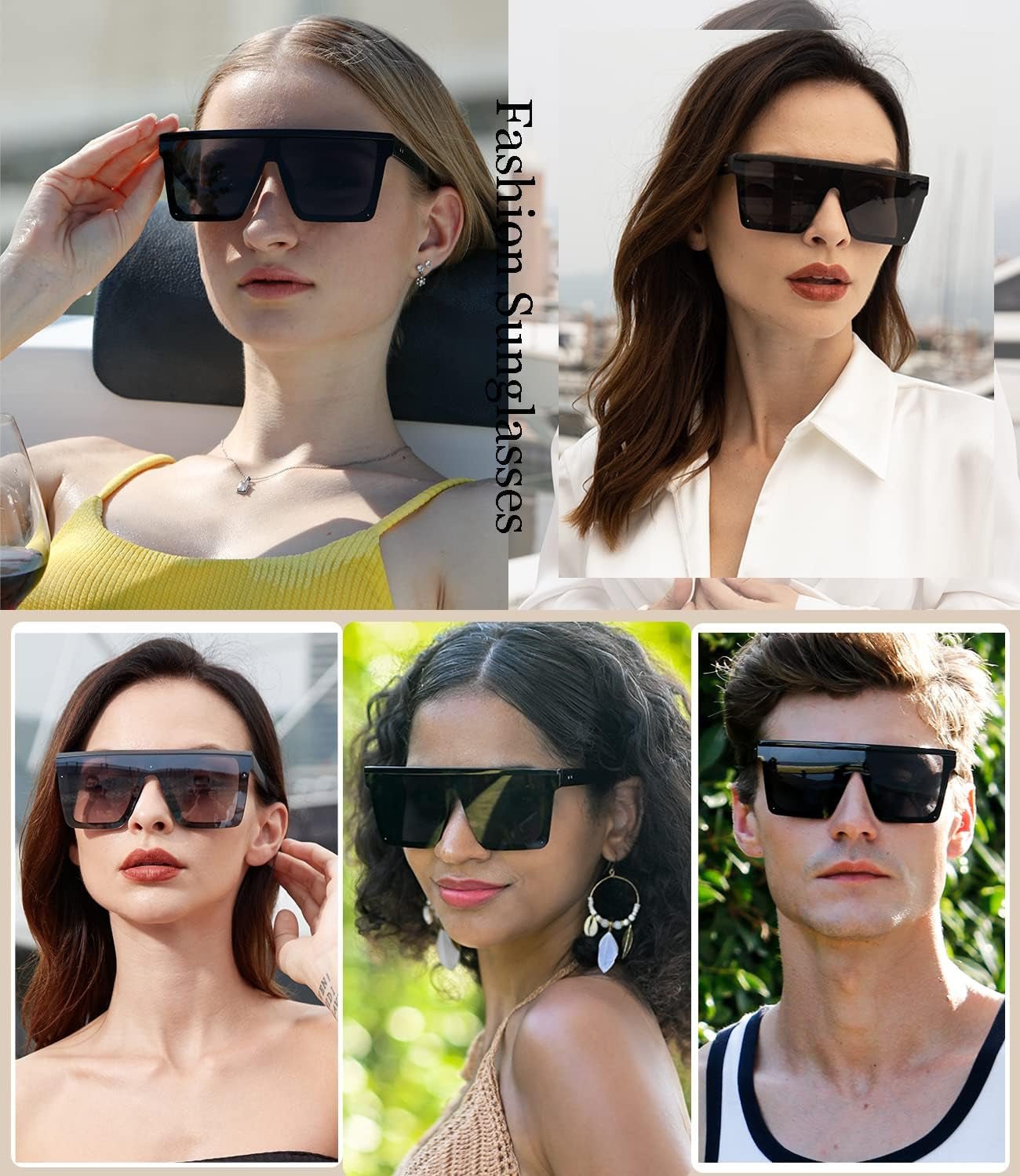 Square Oversized Sunglasses for Women Men Fashion Flat Top Big Black Frame Shades - WORLD TIME VISITS