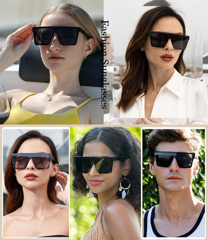 Square Oversized Sunglasses for Women Men Fashion Flat Top Big Black Frame Shades - WORLD TIME VISITS
