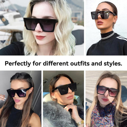 Square Oversized Sunglasses for Women Men Fashion Flat Top Big Black Frame Shades - WORLD TIME VISITS