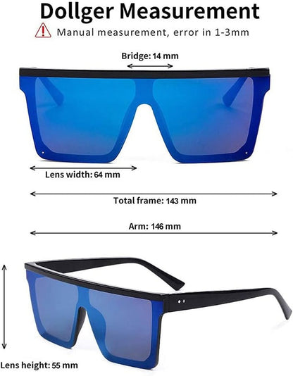 Square Oversized Sunglasses for Women Men Fashion Flat Top Big Black Frame Shades