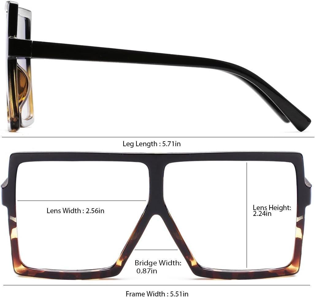 Square Oversized Sunglasses for Women Men Flat Top Fashion Shades