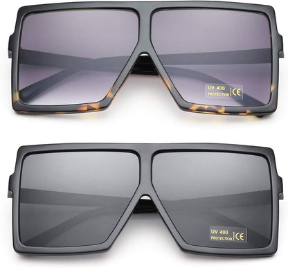 Square Oversized Sunglasses for Women Men Flat Top Fashion Shades - WORLD TIME VISITS