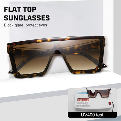 Square Sunglasses for Women Men Fashion Big Frame Flat Top Sun Glasses Mirror Lens