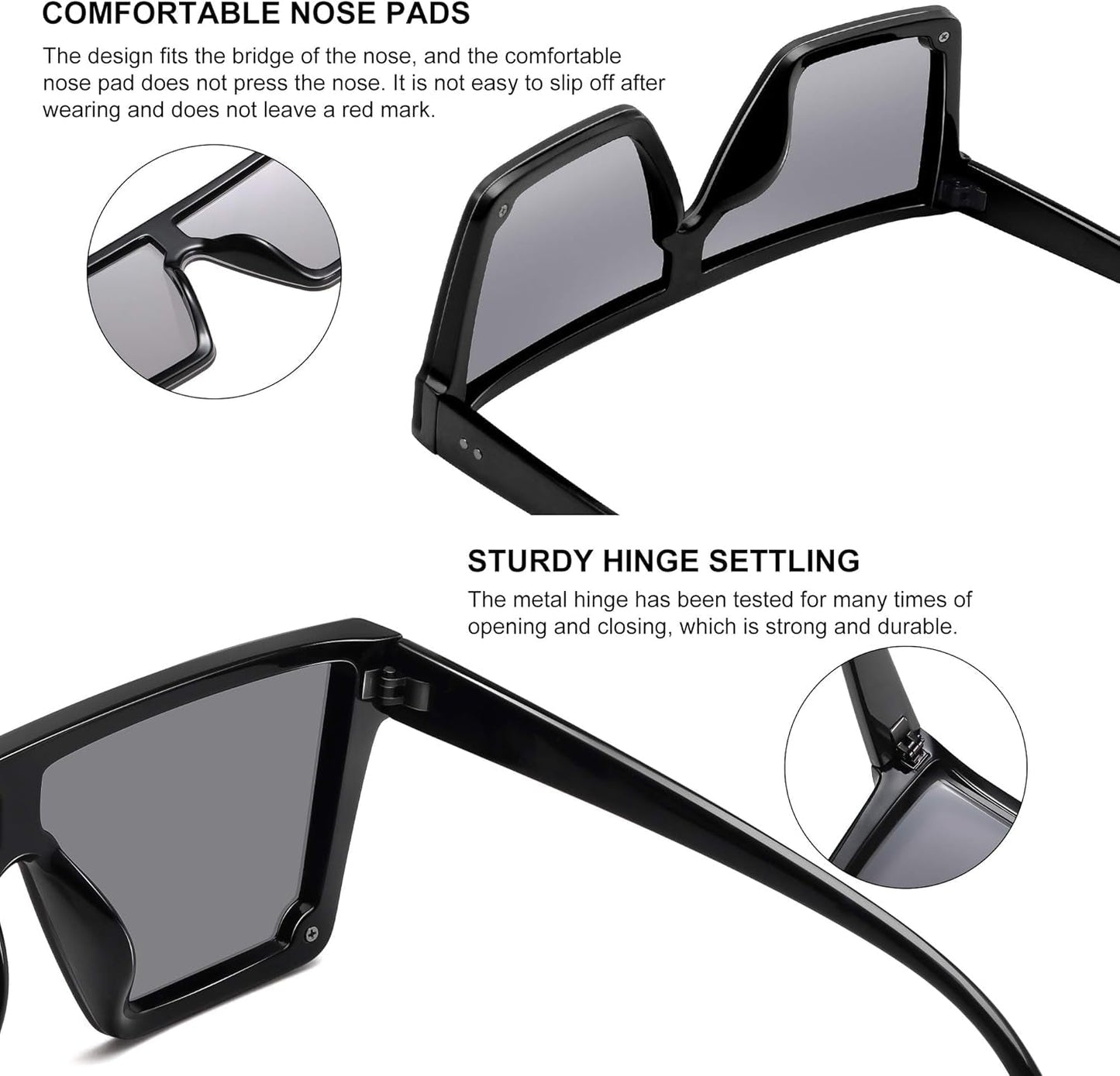 Square Sunglasses for Women Men Fashion Big Frame Flat Top Sun Glasses Mirror Lens