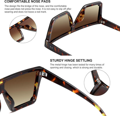 Square Sunglasses for Women Men Fashion Big Frame Flat Top Sun Glasses Mirror Lens