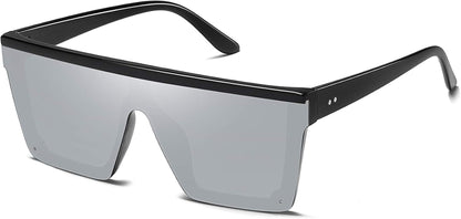 Square Sunglasses for Women Men Fashion Big Frame Flat Top Sun Glasses Mirror Lens - WORLD TIME VISITS