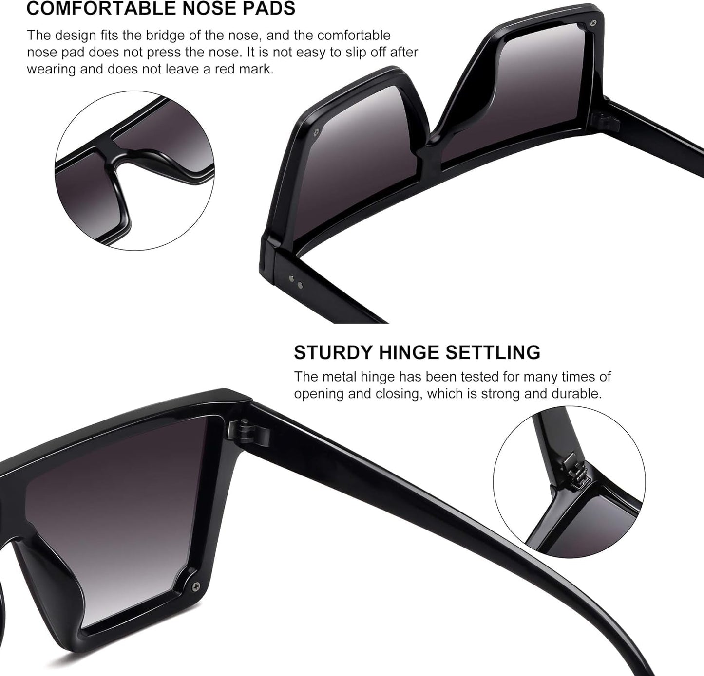 Square Sunglasses for Women Men Fashion Big Frame Flat Top Sun Glasses Mirror Lens