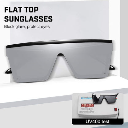 Square Sunglasses for Women Men Fashion Big Frame Flat Top Sun Glasses Mirror Lens