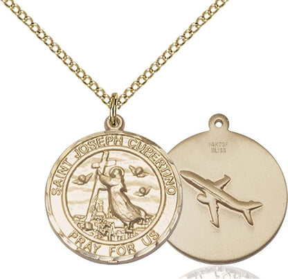 St. Joseph of Cupertino Hand - Crafted round Medal Pendant in 14Kt Yellow Gold - Filled - WORLD TIME VISITS