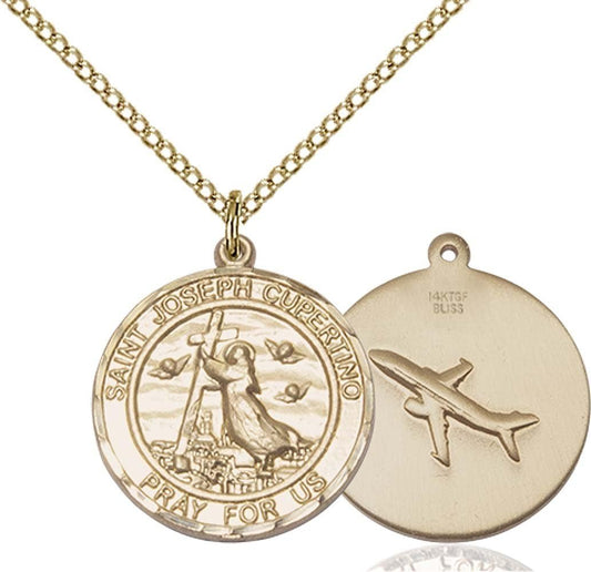 St. Joseph of Cupertino Hand - Crafted round Medal Pendant in 14Kt Yellow Gold - Filled - WORLD TIME VISITS