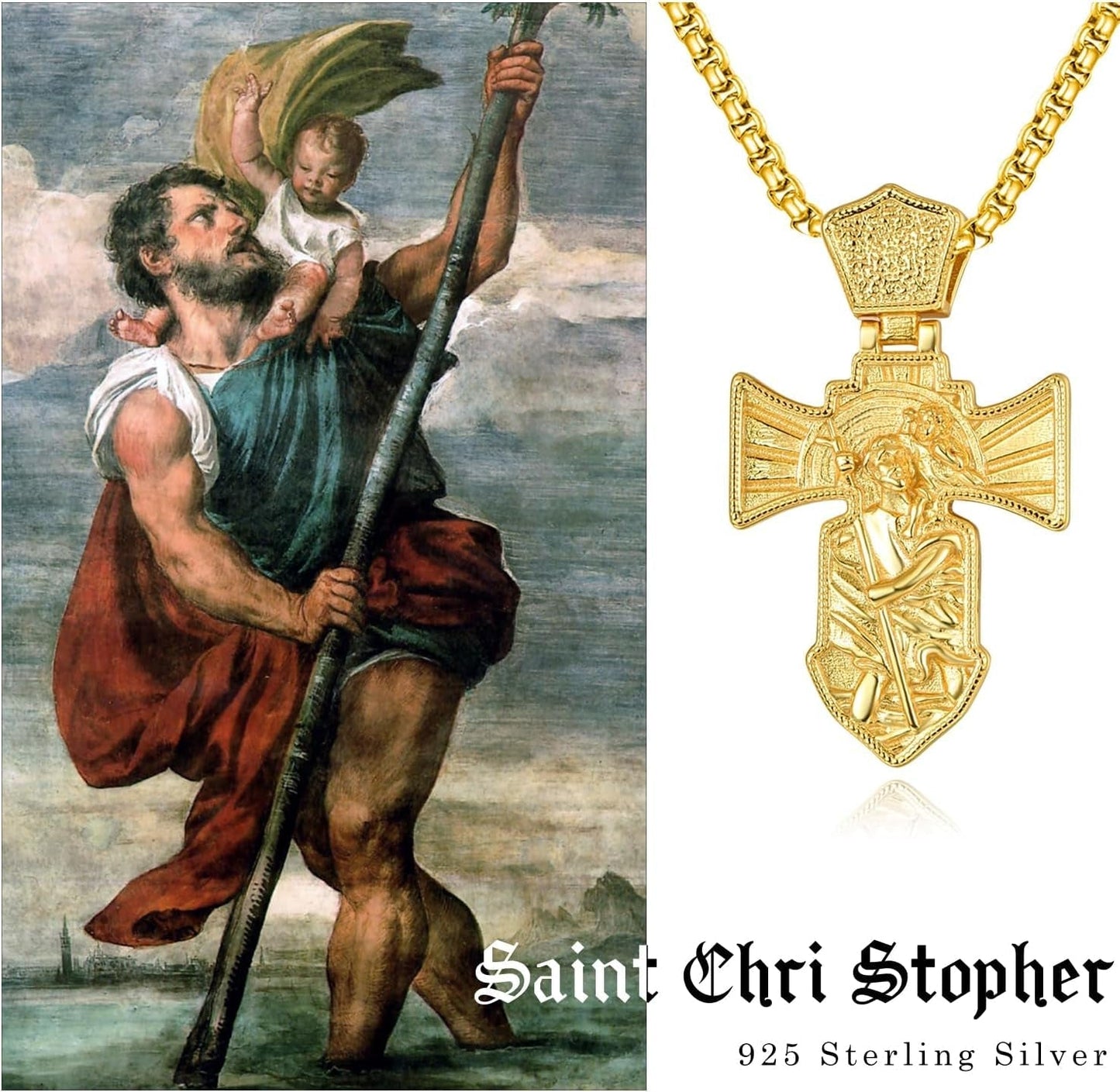 St Michael/St Christopher Necklace S925 Sterling Silver Archangel Saint Michael Protect US Pendant Jewelry Graduation Gifts for Women Men