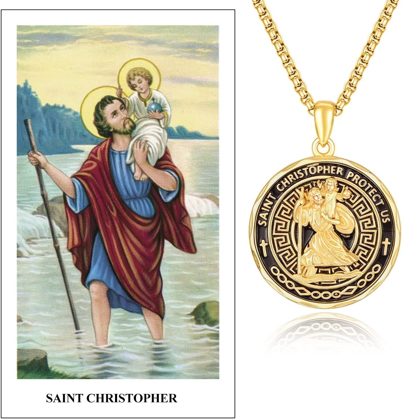 St Michael/St Christopher Necklace S925 Sterling Silver Archangle Saint Michael Protect US Pendant Jewelry Graduation Gifts for Women Men