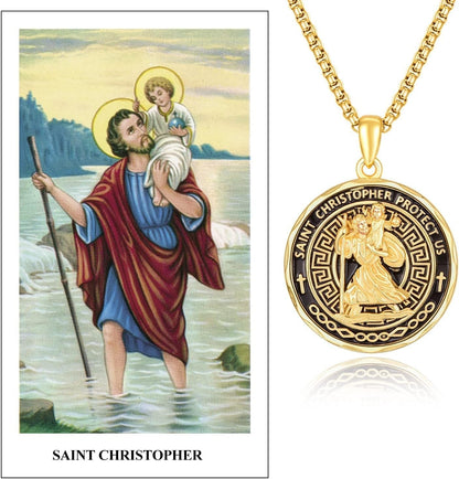St Michael/St Christopher Necklace S925 Sterling Silver Archangle Saint Michael Protect US Pendant Jewelry Graduation Gifts for Women Men