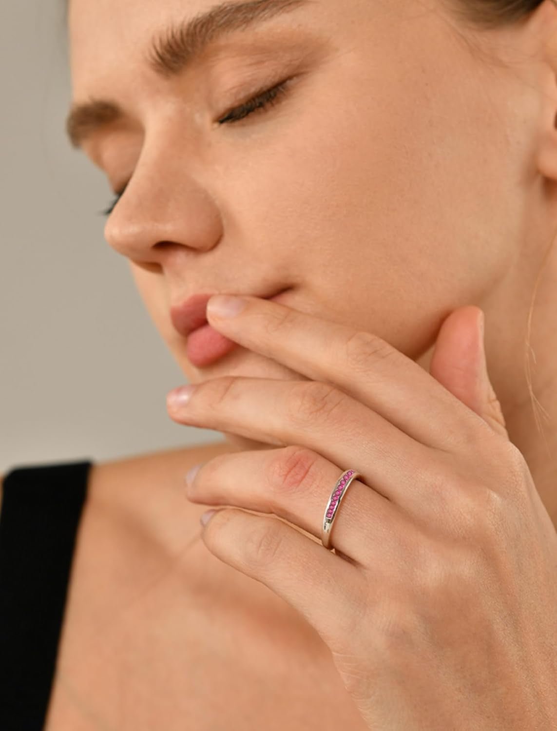 Stackable Rings 925 Sterling Silver Halo Birthstone Eternity Bands Jewelry for Women - WORLD TIME VISITS