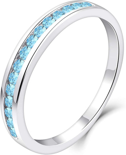 Stackable Rings 925 Sterling Silver Halo Birthstone Eternity Bands Jewelry for Women - WORLD TIME VISITS