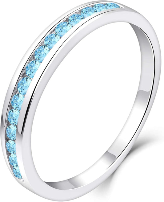Stackable Rings 925 Sterling Silver Halo Birthstone Eternity Bands Jewelry for Women - WORLD TIME VISITS