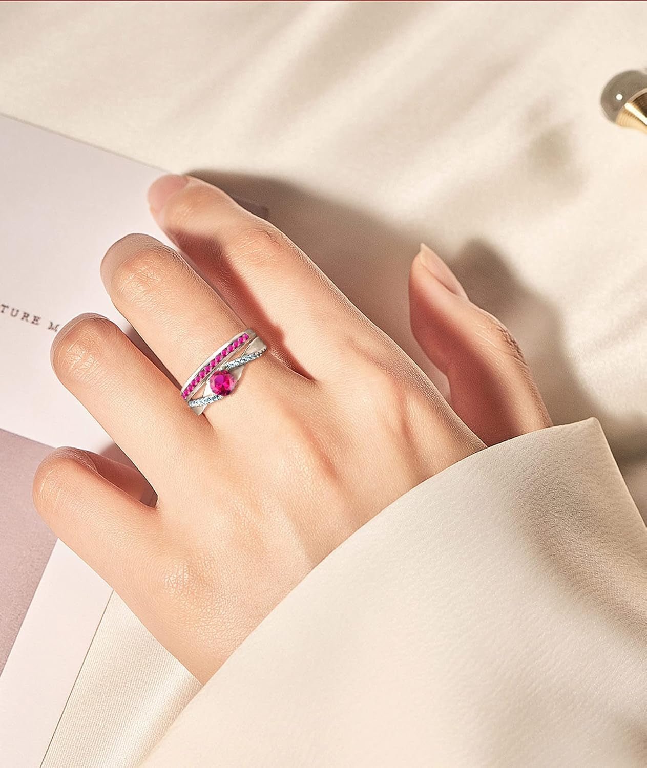 Stackable Rings 925 Sterling Silver Halo Birthstone Eternity Bands Jewelry for Women