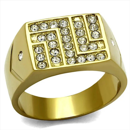 Stainless Steel 14K Gold Ion Plated .46 Ct Simulated Diamond Ring Mens Size 8 - 13 - WORLD TIME VISITS