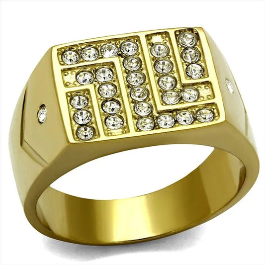 Stainless Steel 14K Gold Ion Plated .46 Ct Simulated Diamond Ring Mens Size 8 - 13 - WORLD TIME VISITS