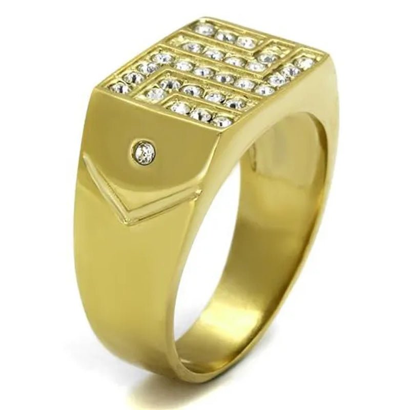 Stainless Steel 14K Gold Ion Plated .46 Ct Simulated Diamond Ring Mens Size 8-13