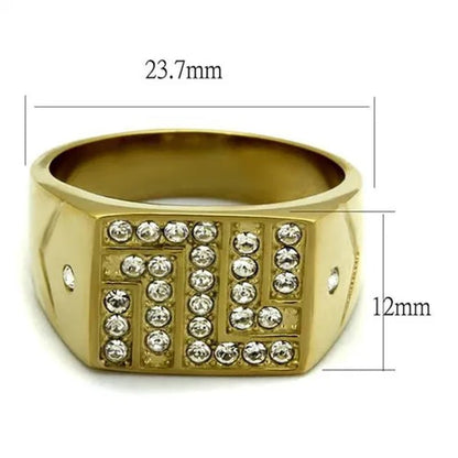 Stainless Steel 14K Gold Ion Plated .46 Ct Simulated Diamond Ring Mens Size 8 - 13 - WORLD TIME VISITS