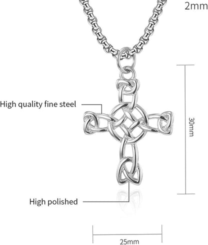 Stainless Steel Celtic Knot Christian Cross Religious Wedding Holiday Statement Pendant Necklace