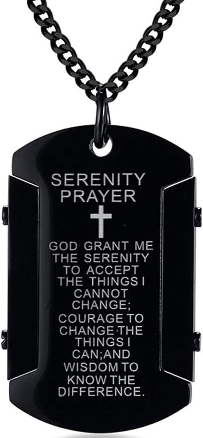 Stainless Steel Christian Cross Serenity Prayer Religious Pendant Necklace - WORLD TIME VISITS