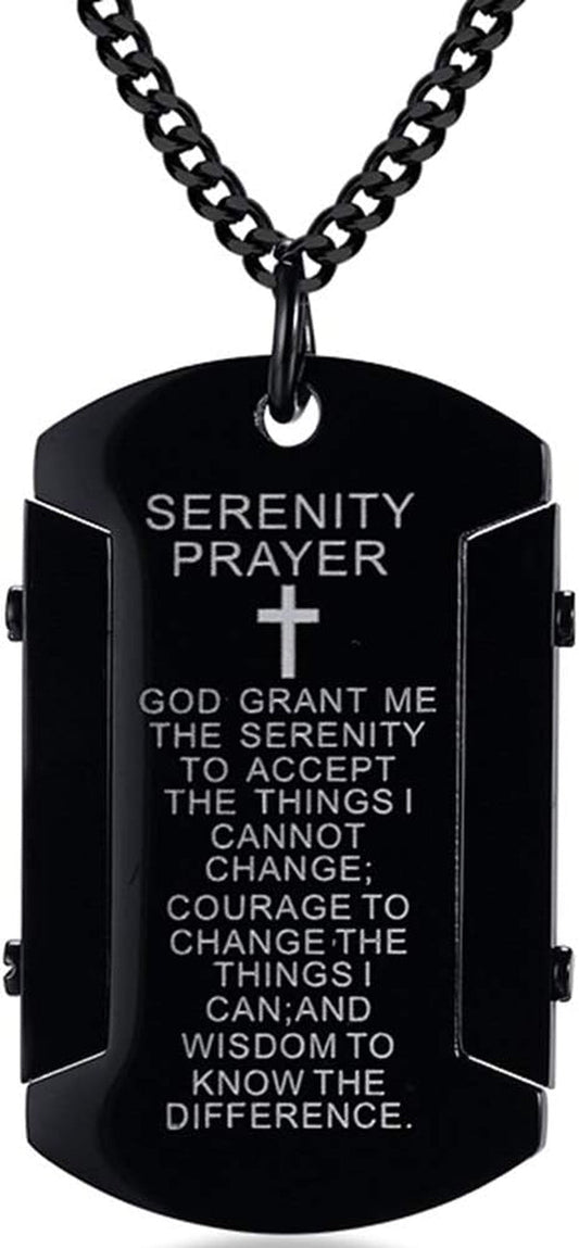 Stainless Steel Christian Cross Serenity Prayer Religious Pendant Necklace - WORLD TIME VISITS