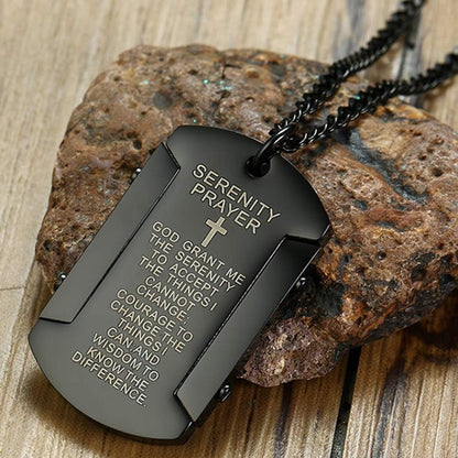Stainless Steel Christian Cross Serenity Prayer Religious Pendant Necklace