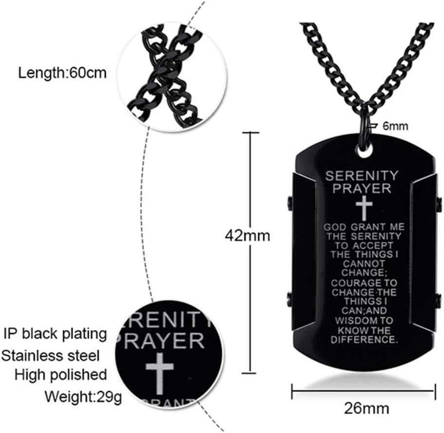 Stainless Steel Christian Cross Serenity Prayer Religious Pendant Necklace