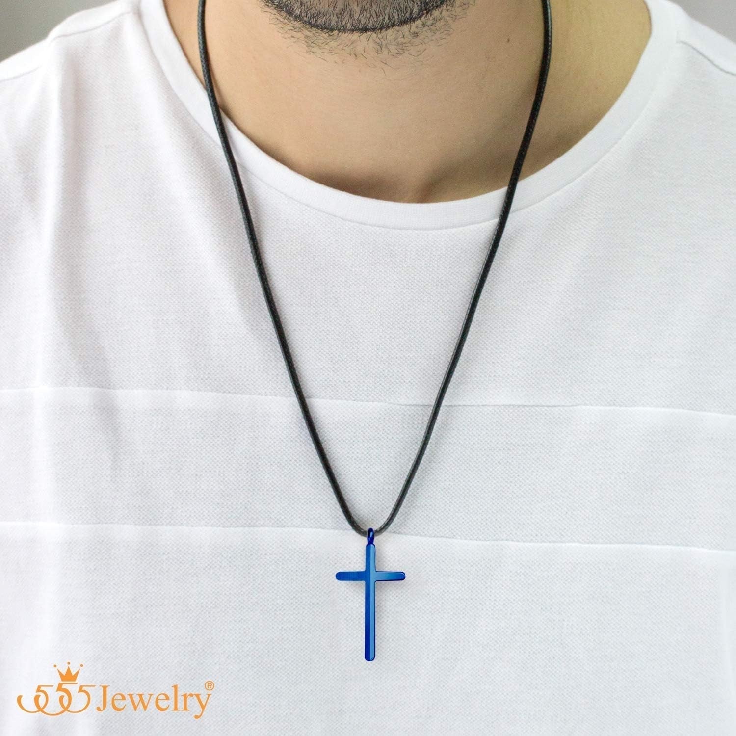 Stainless Steel Cross Necklace for Men - Mens Cross Necklaces with 18 to 24 Inches Waterproof Adjustable Black Leather Rope - WORLD TIME VISITS