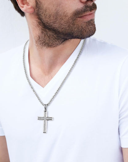 Stainless Steel CZ Cross Necklace Men Women - 18K Gold Plated 5A+ Cubic Zirconia Crucifix Pendant - Christian Religious 3Mm Rolo Chain Jewelry Present