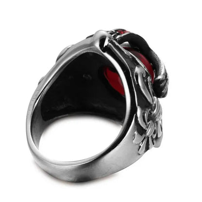 Stainless Steel Fashion Filled Diamond Men Vintage Cross Ruby Ring Jewelry
