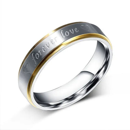 Stainless Steel "Forever Love" Gold Edged Ring Wedding Band Men/Women'S Fashion Jewelry Size 6 - 13 - WORLD TIME VISITS