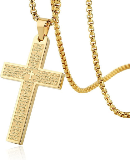 Stainless Steel Mens Womens Cross Necklace Lord'S Prayer Pendant, 4 Colors Available - WORLD TIME VISITS