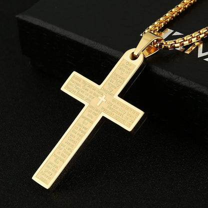 Stainless Steel Mens Womens Cross Necklace Lord'S Prayer Pendant, 4 Colors Available