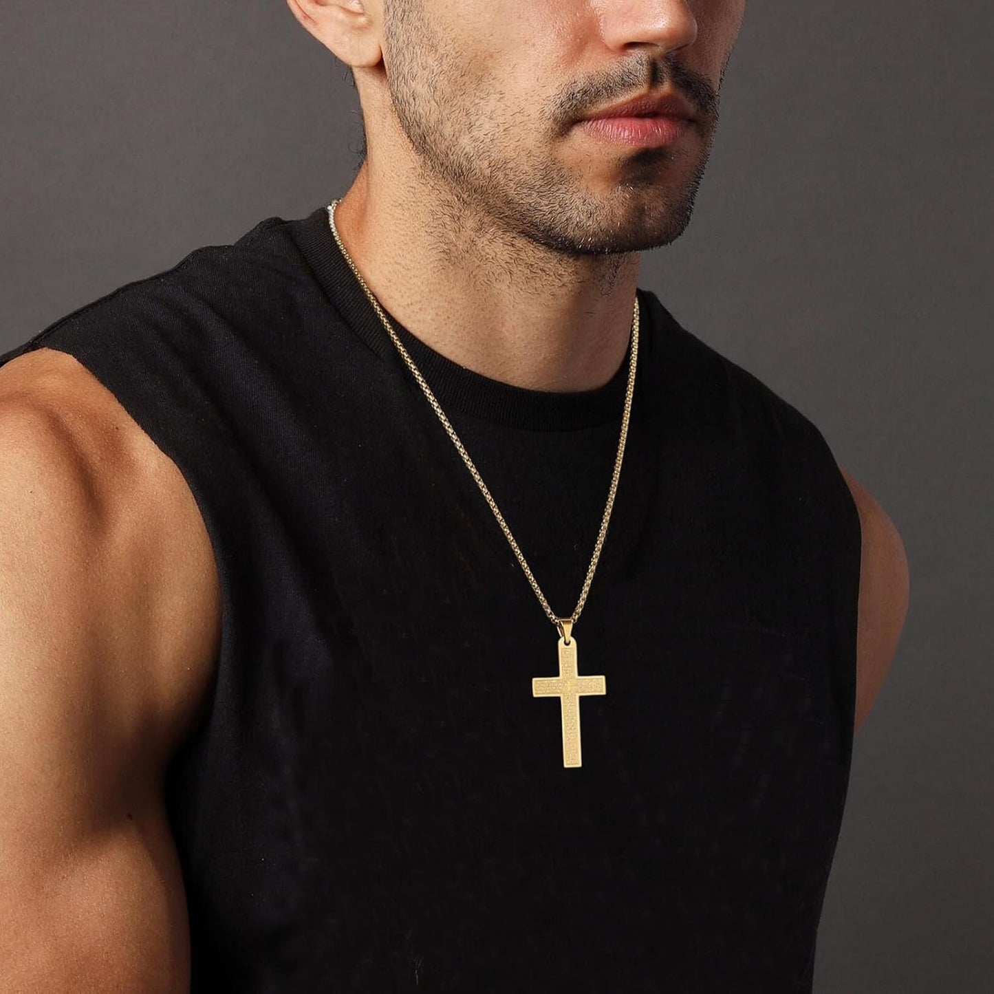 Stainless Steel Mens Womens Cross Necklace Lord'S Prayer Pendant, 4 Colors Available