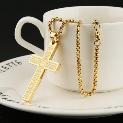 Stainless Steel Mens Womens Cross Necklace Lord'S Prayer Pendant, 4 Colors Available